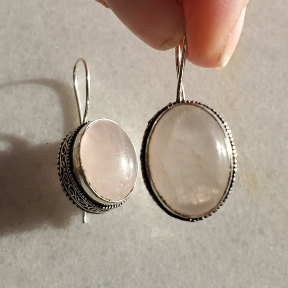 New Rose Quartz 925 Silver Earrings. - Picture 5 of 16